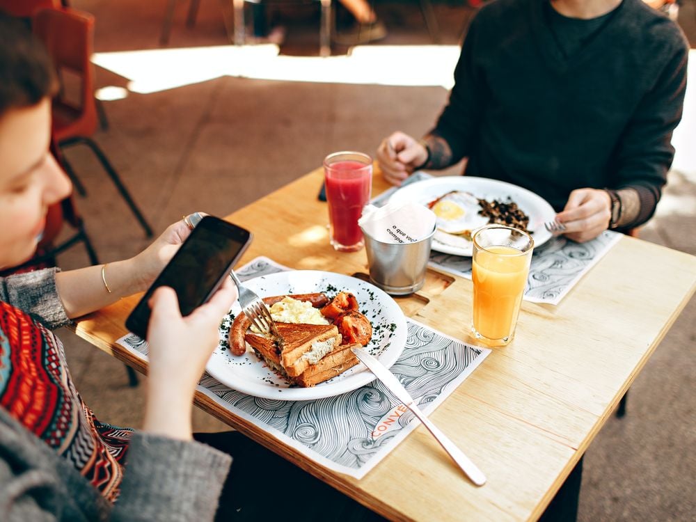 Two people eating