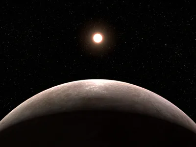 This illustration shows the exoplanet LHS 475 b and its red dwarf host star, located 41 light-years away from Earth in the constellation Octans.