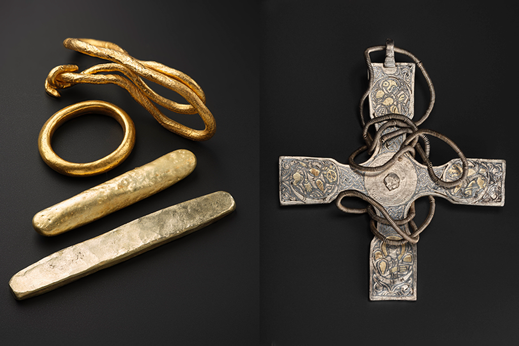Gold artifacts and an Anglo-Saxon cross