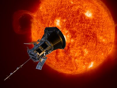 An illustration of the Parker Solar Probe approaching the sun