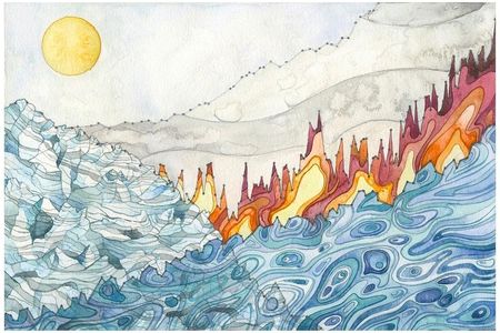 Landscape of Change uses data lines reflecting sea level rise, glacier volume decline, increasing global temperatures and the increasing use of fossil fuels.