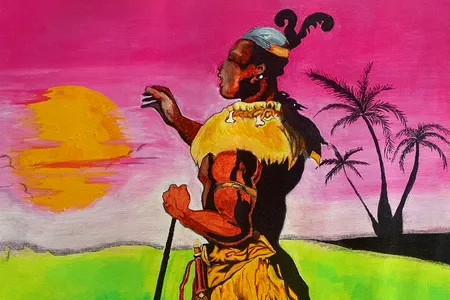 Artist's rendering of John Canoe (Jan Kwaw), the Ahanta king who likely inspired the Bahamas' Junkanoo festival