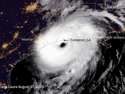Category-4 Hurricane Laura hit Cameron, Louisiana on August 27, 2020 with winds up to 150 mph and storm surge in excess of 15 feet. The storm caused costly destruction along the coast and inland to the city of Lake Charles and was one of seven storms that caused more than $1 billion in damages.