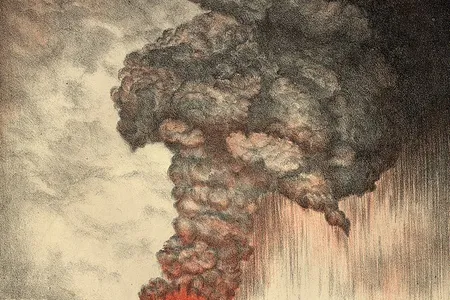 An 1888 lithograph of the 1883 eruption of Krakatoa