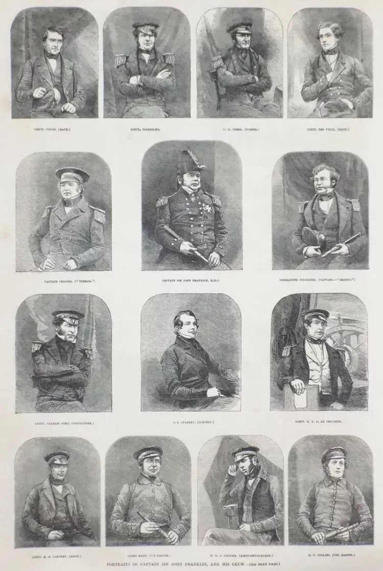 A page from the <em>London Illustrated News</em> depicts John Franklin and members of his crew