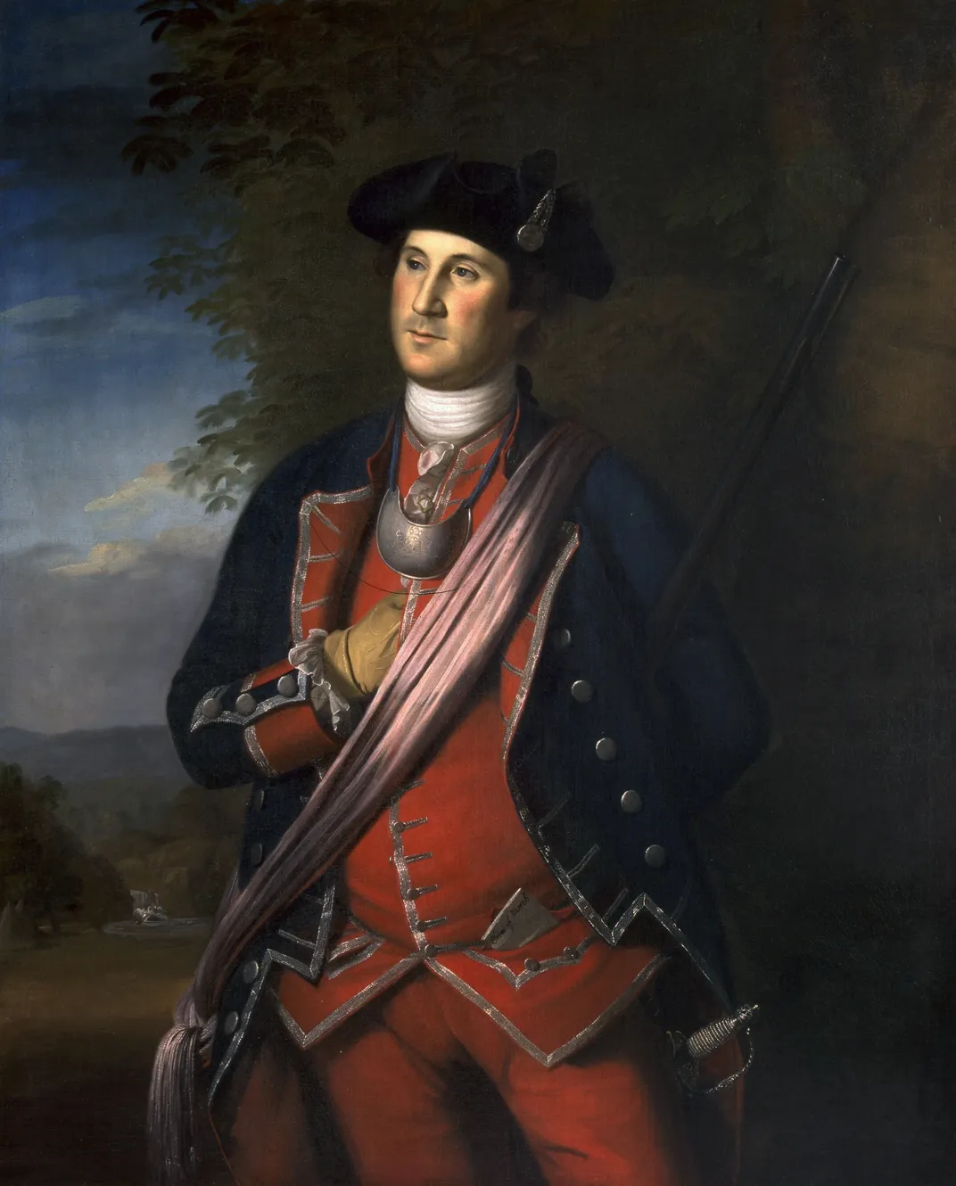 Pintura de Charles Willson Peale de 1772 de George Washington no uniforme do Regimento da Virgínia