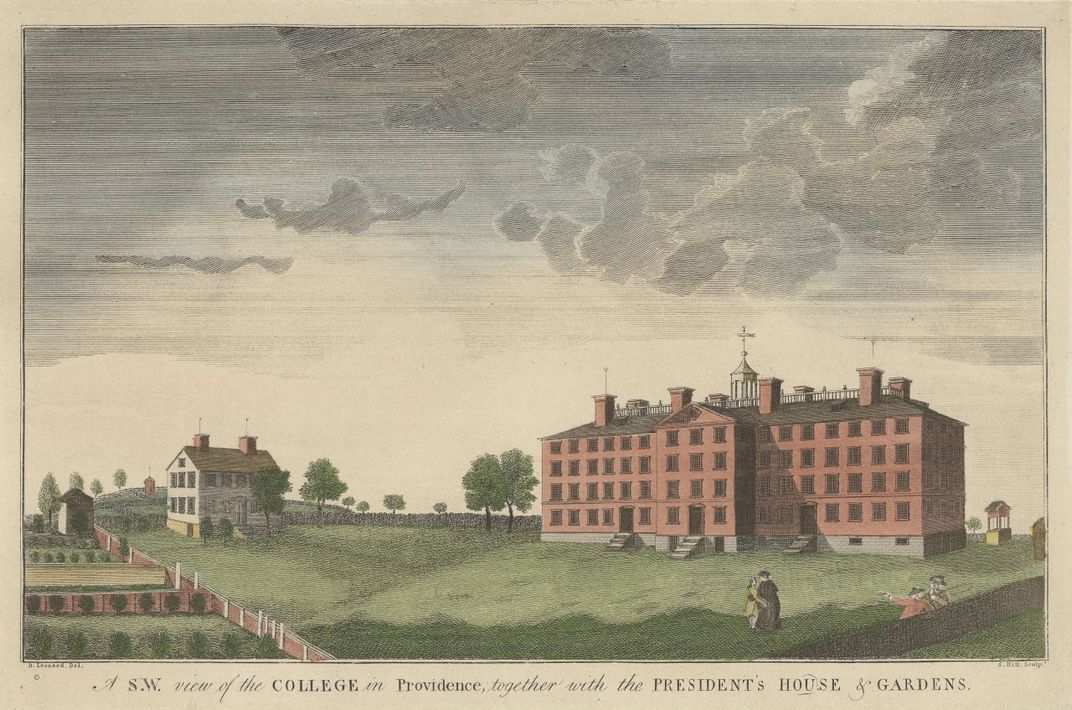 A 1792 engraving of a building at Brown University
