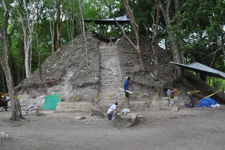 Temple where the remains of a body and two important hieroglyphic slabs were discovered in Xunantunich