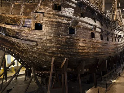 The bow of the&nbsp;Vasa&nbsp;displayed at the Vasa Museum in Stockholm
