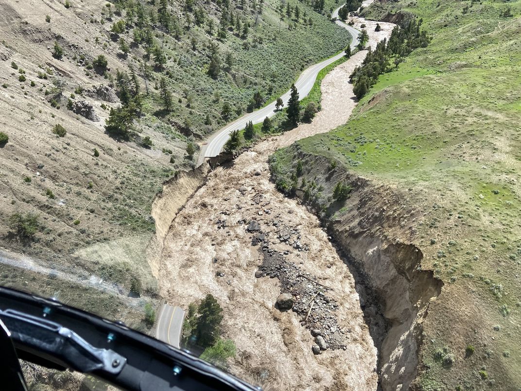 Damage by flooding in Yellowstone National Park