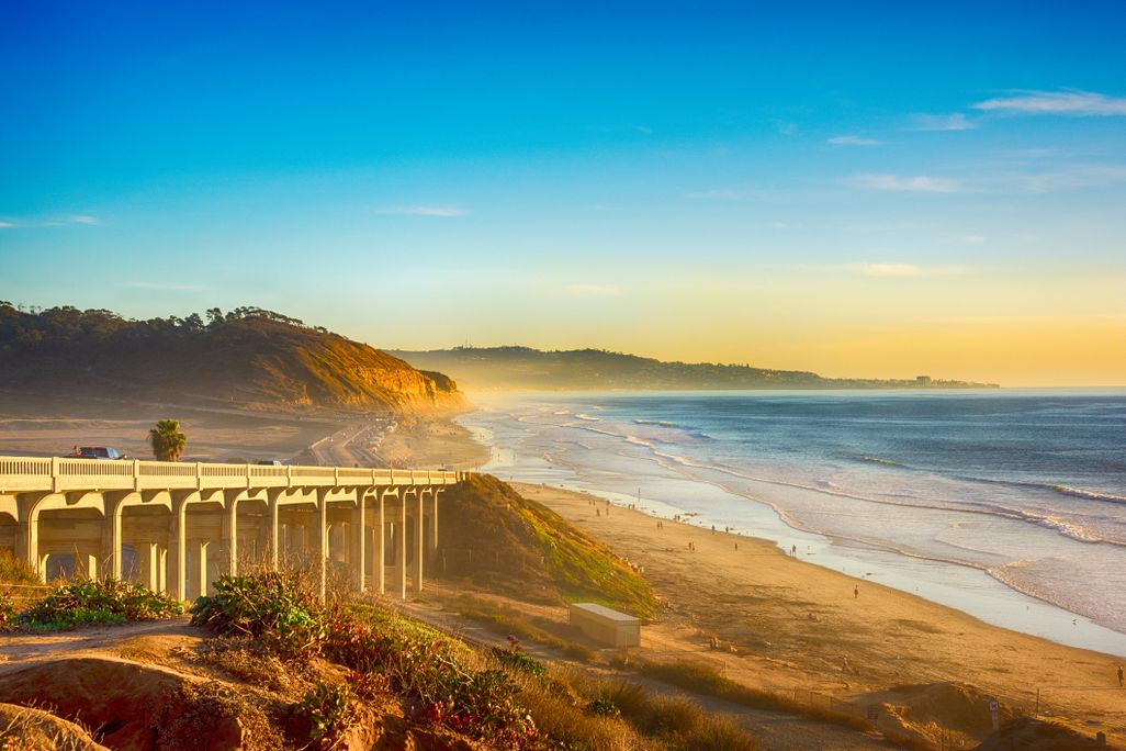A bridge on Highway 101 along the beach in Del Mar, California