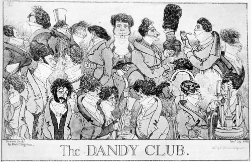 Dandies at Watier’s gambling club, wearing the exaggerated fashions of c.1817.