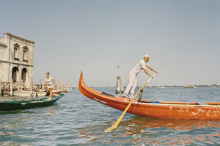 Racers warm up before the annual Regata di Murano.