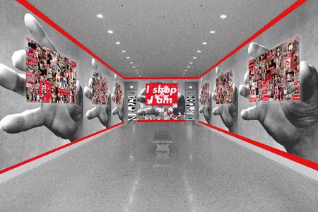 Barbara Kruger's rendering of exhibition entryway at the Art Institute of Chicago, 2011/2020