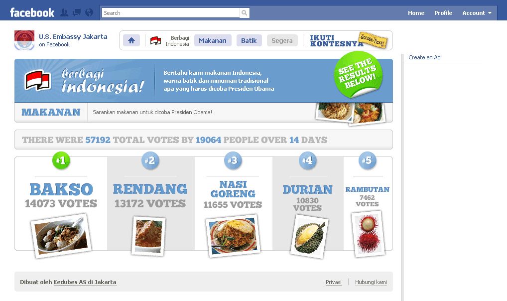 US Embassy in Jakarta Facebook Page