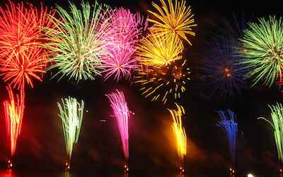 Different types of chemicals packed inside fireworks are responsible for the variety of colors.