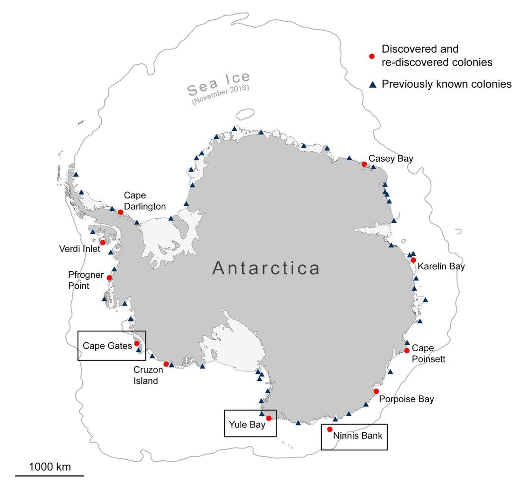 Map of emperor penguin colonies