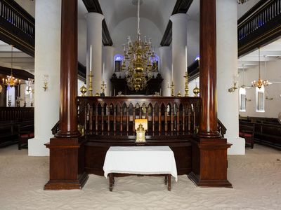 Interior and sand floor of the Mikve Israel-Emanuel Synagogue in Willemstad, Curacao