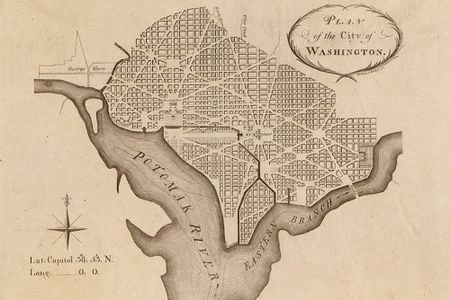 Pierre Charles L'Enfant's Plan for Washington D.C., as revised by Andrew Ellicott. Engraved by Thackara and Vallance sc.