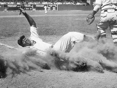 Josh Gibson slides into home during the 1944 Negro Leagues All-Star Game.