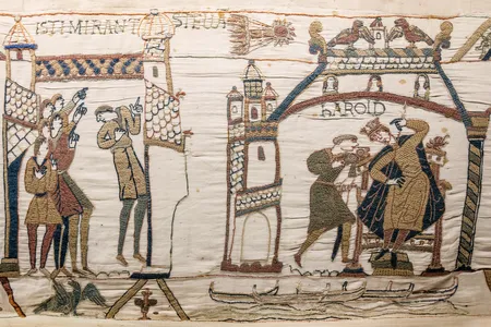 The Bayeux Tapestry, an 11th-century masterpiece of medieval embroidery, famously narrates the events leading up to and including the Norman Conquest of England in 1066.
