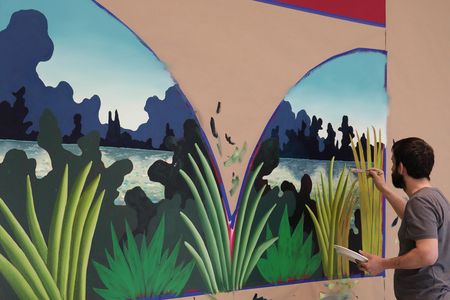 Nicolas Party at work on sunrise, sunset, 2017 at the Hirshhorn Museum and Sculpture Garden