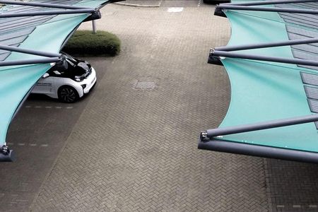 This year, the Solar Cloth Company unveiled the world's first solar fabric tensile structure parking lot in Cambridge, UK.