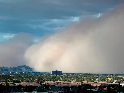 A large dust storm, or haboob, sweeps across downtown Phoenix on July 21, 2012.