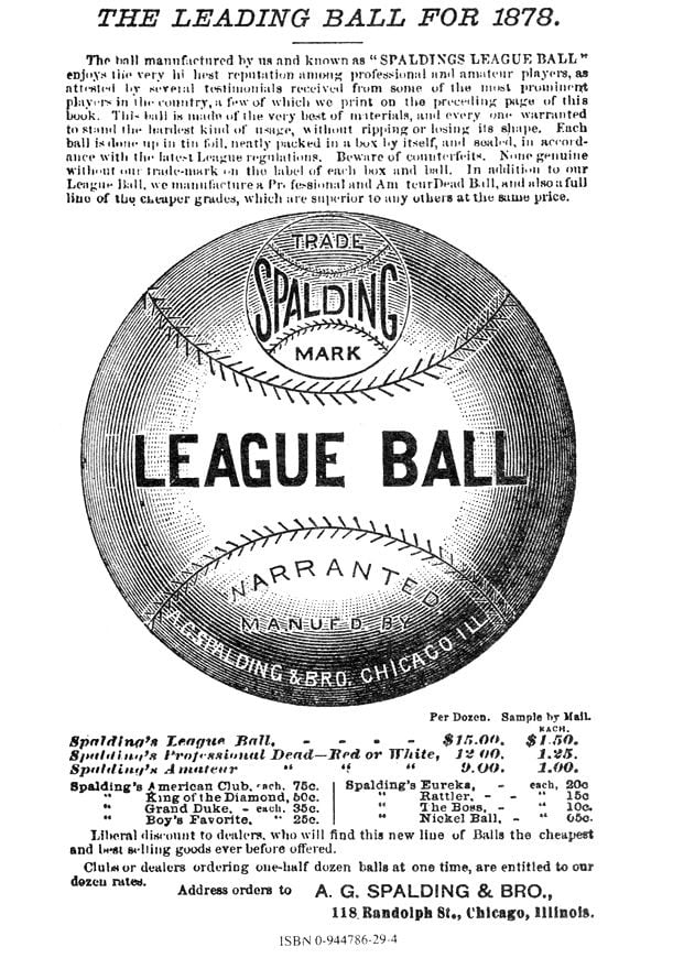 An early advertisement for Spalding’s baseball