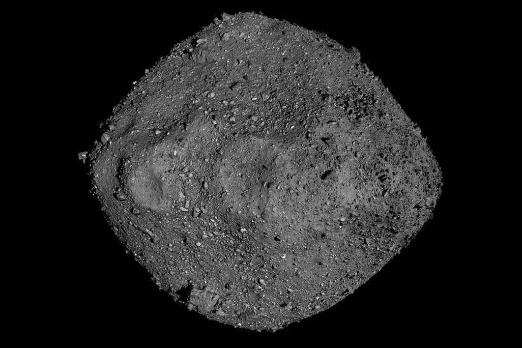 An image of Bennu against the dark backdrop of space
