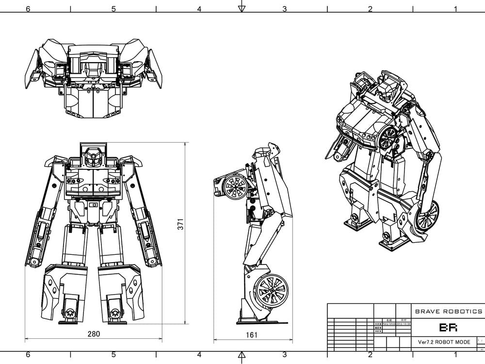 Schematic drawings for the transforming robot