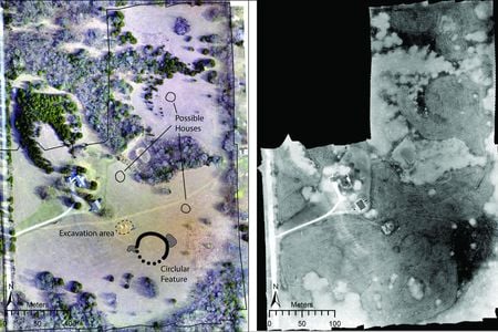 Drone images show the location of a council circle found on an ancestral Wichita site in Kansas.