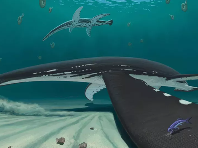 An artist&#39;s illustration of a plesiosaur, based on new research that finds these now-extinct sea monsters had both smooth and scaly skin.