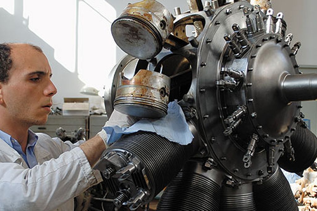 Giuseppe Genchi, who found a trove of engine parts at the University of Palermo, spent countless hours restoring an 11-cylinder rotary engine from World War I.