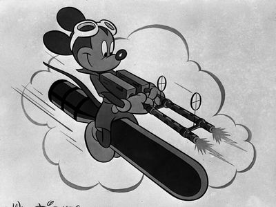 One of the only Mickey insignia to show him in a combat setting, this design was created for Marine Scout Bombing Squadron 245, Marine Aircraft Group 23.