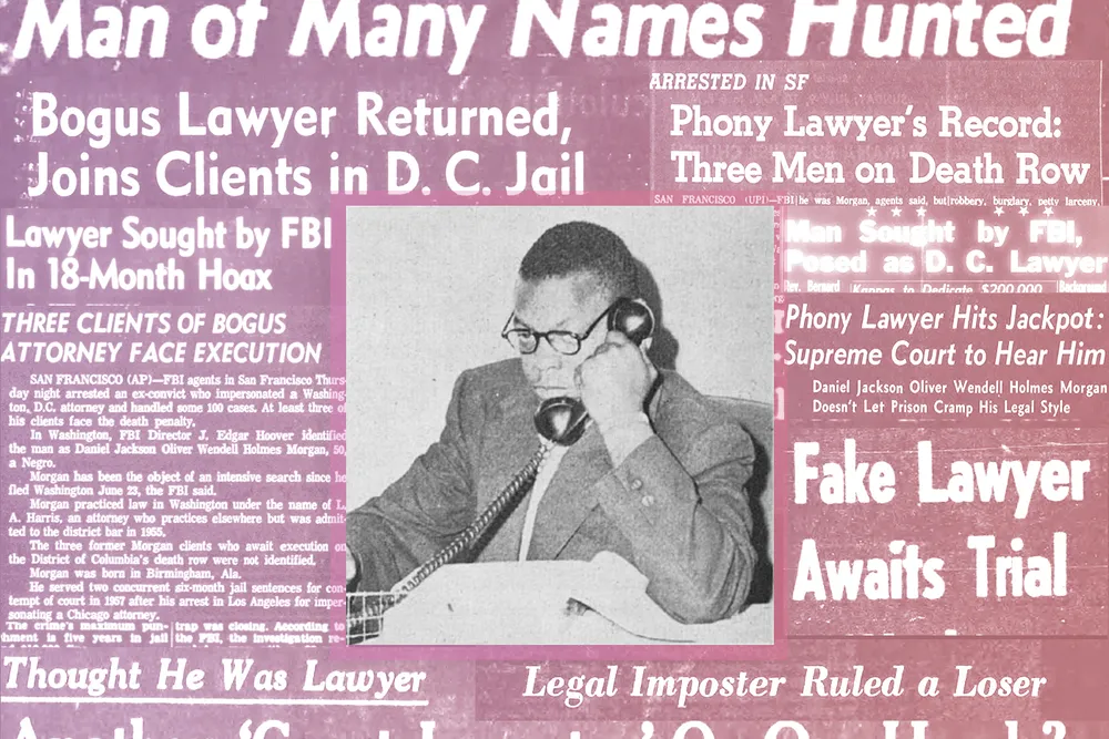 Illustration of newspaper clippings about the fake lawyer