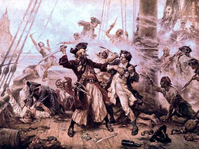 A romanticized 1920 depiction of the capture of Blackbeard, one of history&#39;s most notorious pirates