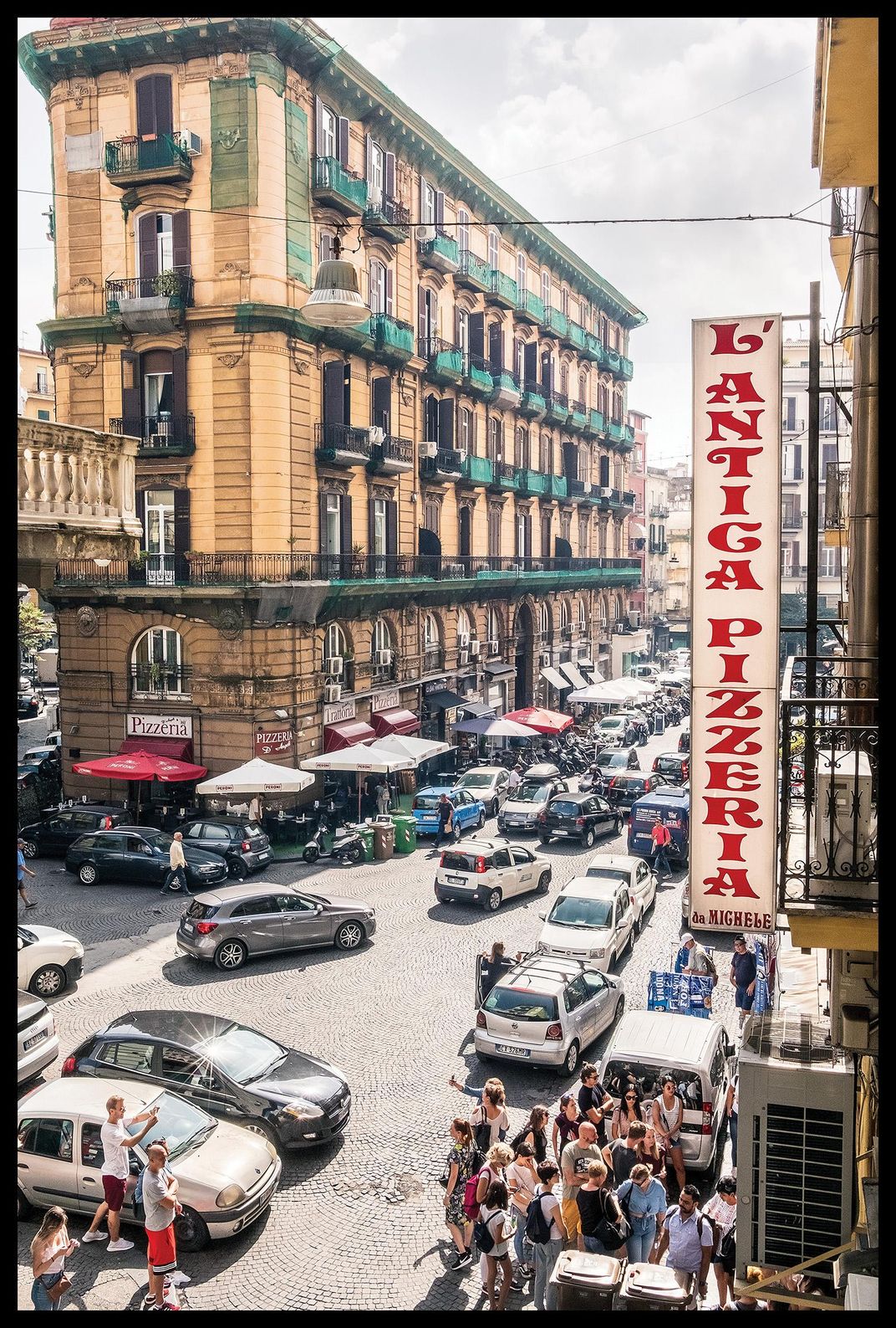 the view from inside the L’Antica Pizzeria Da Michele