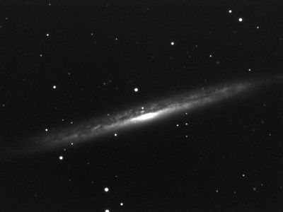 An amateur photograph of galaxy NGC 5907 by Flickr user korborh. On its own it doesn't look like much, but combined with hundreds more it can reveal new secrets about the universe. 