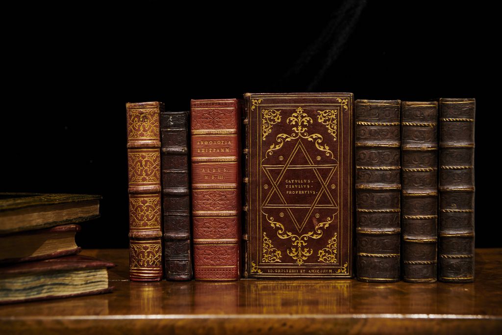 Several beautiful books next to each other on a shelf