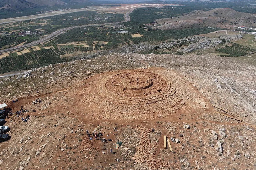 Aerial view of mysterious archaeological site on Crete