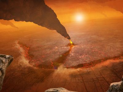 The surface of Venus (shown here in an artist's conception, with erupting volcanoes) is too hot for life. But what about the clouds above?