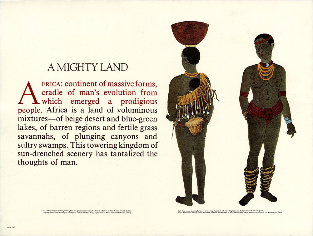 Page from the Polished Ambers advertising book with illustrations of an African woman. 