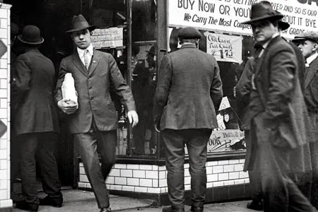 This Detroit scene was repeated across the nation, January, 16, 1920, as shoppers stocked up on the last day before Prohibition took effect.