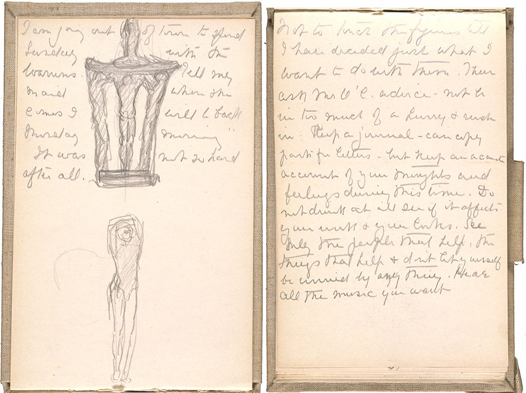 Sketches and writings from one of Gertrude Vanderbilt Whitney's sketchbooks