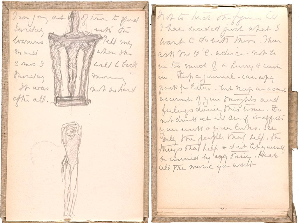 Sketches and writings from one of Gertrude Vanderbilt Whitney's sketchbooks