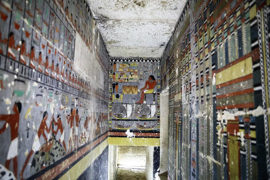 interior of tomb with colorful paintings