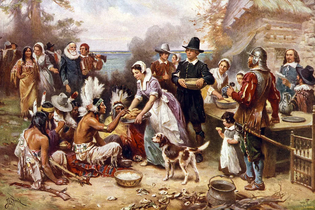 1932 painting by Jean Leon Gerome of the first Thanksgiving