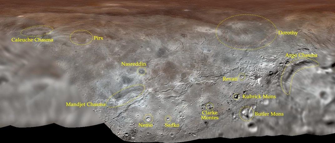 Newly named features on charon