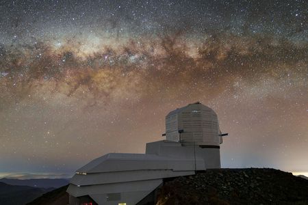 The Milky Way spreads across the night sky above the Vera C. Rubin Observatory.&nbsp;